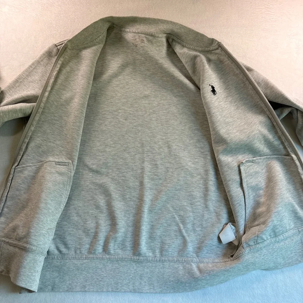 Polo Ralph Lauren Mens Grey Full Zip Bomber Sweatshirt Jacket Size L Pony Logo